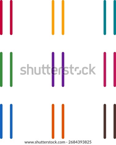 Vector illustration of nine colorful tally 2, rendered in a clean duotone style with bold outlines