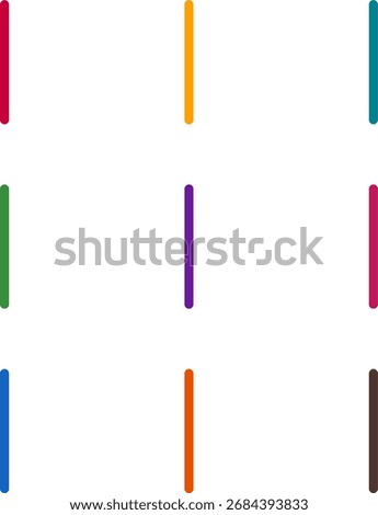 Vector illustration of nine colorful tally 1, rendered in a clean duotone style with bold outlines