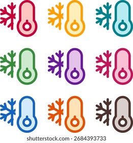 Ilustração vetorial de neve de nove temperaturas coloridas, renderizada em um estilo duotônico limpo com contornos arrojados