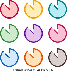 Vector illustration of nine colorful timer, rendered in a clean duotone style with bold outlines