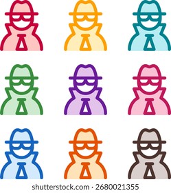 Ilustração vetorial de nove segredos de usuário coloridos, renderizados em um estilo duotônico limpo com contornos em negrito