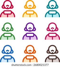 Ilustração vetorial de nove usuários coloridos shakespeare, renderizado em um estilo duotônico limpo com contornos em negrito