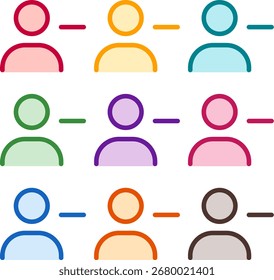 Vector illustration of nine colorful user minus, rendered in a clean duotone style with bold outlines
