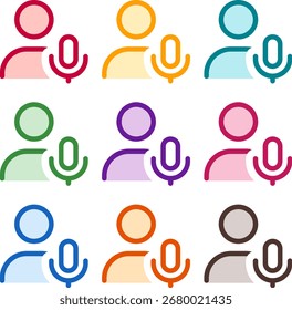 Ilustração vetorial de nove microfone colorido do usuário, renderizado em um estilo duotônico limpo com contornos em negrito
