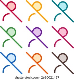 Ilustração vetorial de nove barras grandes coloridas do usuário, renderizadas em um estilo duotônico limpo com contornos em negrito