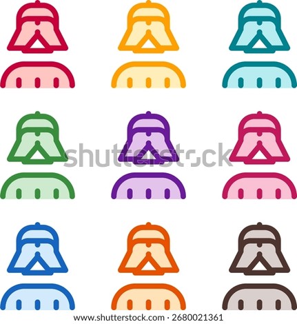 Vector illustration of nine colorful user sith, rendered in a clean duotone style with bold outlines