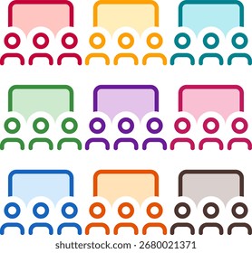 Ilustração vetorial de nove classes de usuários coloridos, renderizada em um estilo duotônico limpo com contornos em negrito
