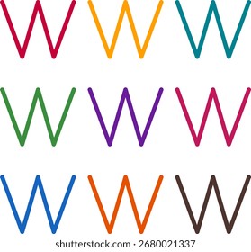 Vector illustration of nine colorful w, rendered in a clean duotone style with bold outlines