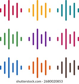 Ilustração vetorial de nove caminhos coloridos de forma de onda, renderizados em um estilo duotônico limpo com contornos em negrito