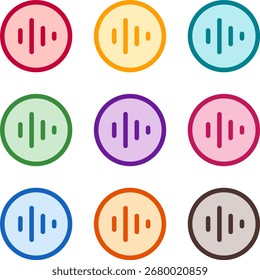Vector illustration of nine colorful waveform circle, rendered in a clean duotone style with bold outlines
