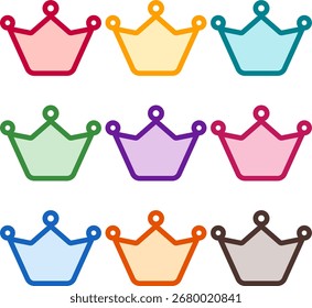 Vector illustration of nine colorful web awesome, rendered in a clean duotone style with bold outlines