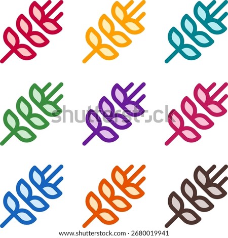 Vector illustration of nine colorful wheat alt, rendered in a clean duotone style with bold outlines