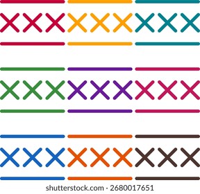 Vector illustration of nine colorful xmarks lines, rendered in a clean duotone style with bold outlines
