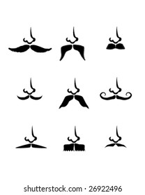 Vector illustration of nine moustache silhouettes