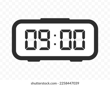 Vector illustration of nine o'clock digital clock icon sign and symbol. colored icon for website design .Simple design on transparent background (PNG).