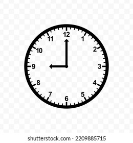 Vector illustration of nine o'clock icon sign and symbol. colored icons for website design .Simple design on transparent background (PNG).