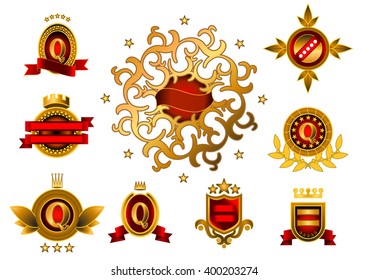 Vector illustration of a nine yellow emblems