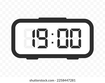 Vector illustration of nineteen o'clock digital clock icon sign and symbol. colored icon for website design .Simple design on transparent background (PNG).