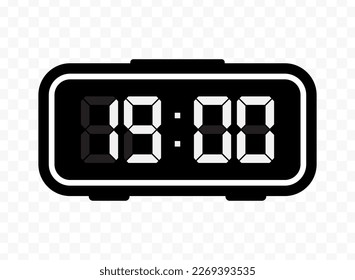 Vector illustration of nineteen o'clock digital clock icon sign and symbol. Black icon for website design .Simple design on transparent background (PNG).