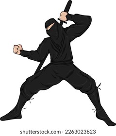 
Vektorgrafik von Ninja, die seitwärts mit Schwert und schwarzer Kleidung gerichtet ist