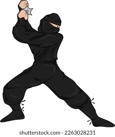Vector illustration of a ninja holding a suriken and dressed in black