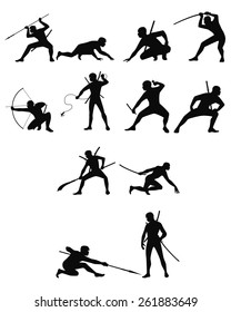 Vector illustration of a ninja silhouettes set