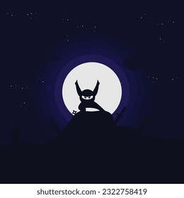 vector illustration of a ninja under the moonlight.