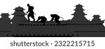 Vector illustration of the ninjas are sneaking up on the roof top to carry out a secret mission