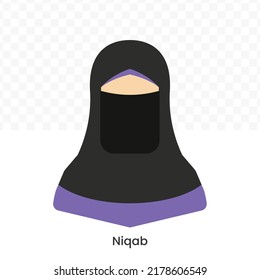 Vector illustration of Niqab icon in dark color and transparent background(png).