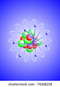 A vector illustration of a nitrogen atom with a nucleus of seven neutrons and seven protons with seven orbiting electrons