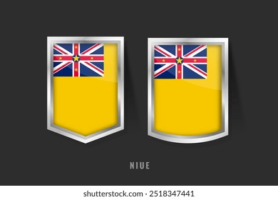 Ilustración vectorial del logotipo de NIUE Label. NIUE Signo de insignia NIUE con bandera, Producto de Aruba Plantilla de Anuncios de la etiqueta de Niuean.