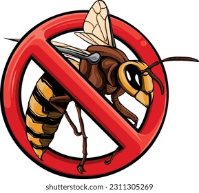 Vector illustration of No Bee or Wasp Sign on White Background