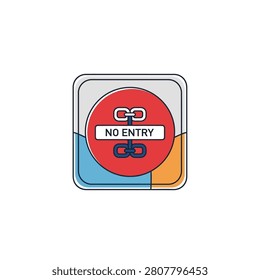 Vector illustration of a 'No Entry' sign within a rounded square icon, featuring a chain link symbol. Represents restriction and prohibition.
