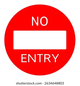 Vector illustration of a "No Entry" traffic sign. Red circular sign with a horizontal white bar and bold text indicating restricted access or prohibition. Perfect for use in transport-related designs.