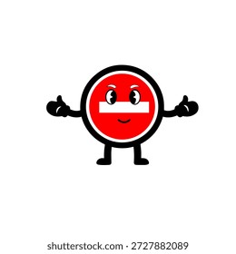 Vector illustration of a no entry traffic sign character giving thumbs up gesture. Suitable for road safety, warning symbols, prohibition signs, regulations, and instructional design