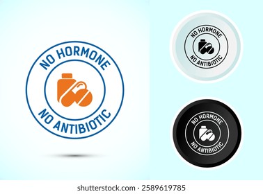 Vector illustration of a no hormone and no antibiotic label design for products promotion