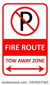 Vector illustration of no parking fire zone or Fire route sign on a white background.