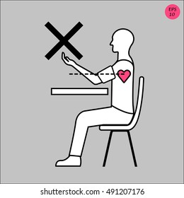 vector illustration, no proper hand position while measuring blood pressure on a shoulder on a gray background