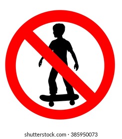 vector illustration of a no skateboarding allowed sign using a silhouette traced from a digitally rendered illustration of a boy on a skateboard