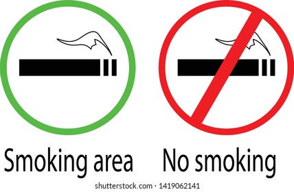 Vector illustration of "No smoking" and "Smoking area" signs