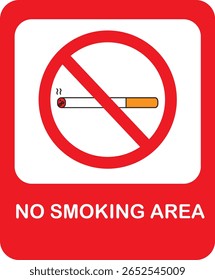 Ilustração vetorial do sinal de área para não fumar com círculo de proibição vermelho e ícone de cigarro para aviso de saúde pública