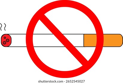 Ilustração vetorial do sinal de área para não fumar com círculo de proibição vermelho e ícone de cigarro para aviso de saúde pública