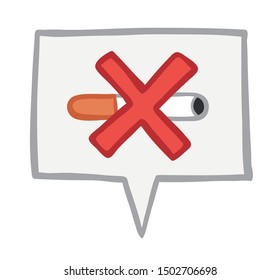 Vector illustration no smoking cigarette in speech bubble. Hand drawn. Colored outlines.