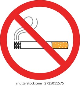 Ilustración vectorial del ícono de no fumar con cigarrillo, humo, símbolo de prohibición, advertencia de salud y diseño de señalización de seguridad pública