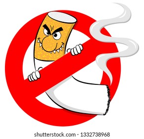 vector illustration of a no smoking sign with cartoon cigarette