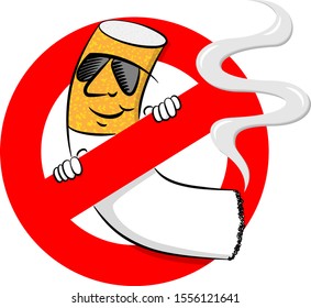 vector illustration of a no smoking sign with cartoon cigarette