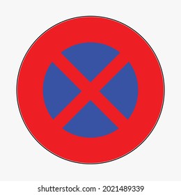 Vector illustration of a "No stopping" road sign. Red and white graphics of a traffic sign.