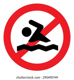 Vector illustration of no swimming red and white sign