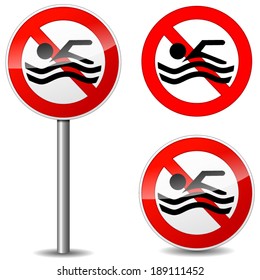 Vector illustration of no swimming sign on white background