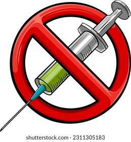 vector illustration of No syringe sign on white background.